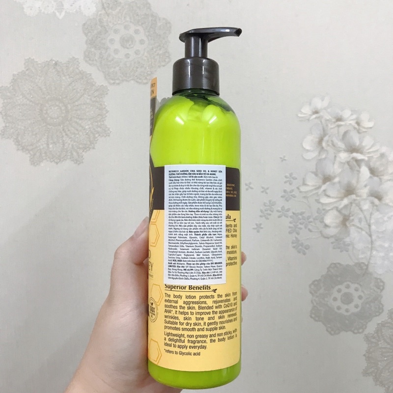 Sữa Dưỡng Thể Botaneco Garden Chia Seed &amp; Honey Body Lotion Deep Moist &amp; Protect Dưỡng Ẩm Sâu Và Bảo Vệ 400ml