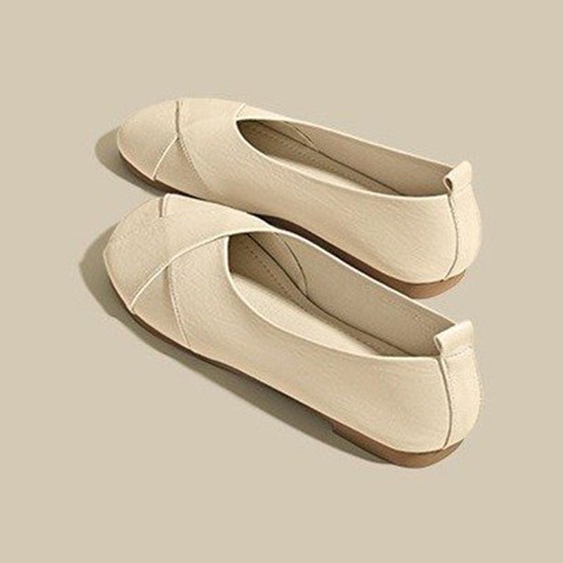 Giày búp bê IELGY bằng da mềm mũi tròn thời trang cho nữ