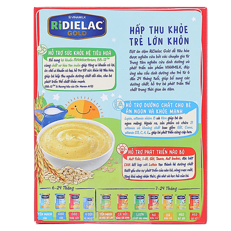 Bột ăn dặm RIDIELAC GOLD Cá hồi bông cải xanh - Hộp giấy 200g