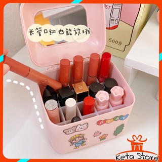 [Tặng kèm sticker] Hộp đựng son 20 ngăn có nắp kèm theo gương xinh xắn
