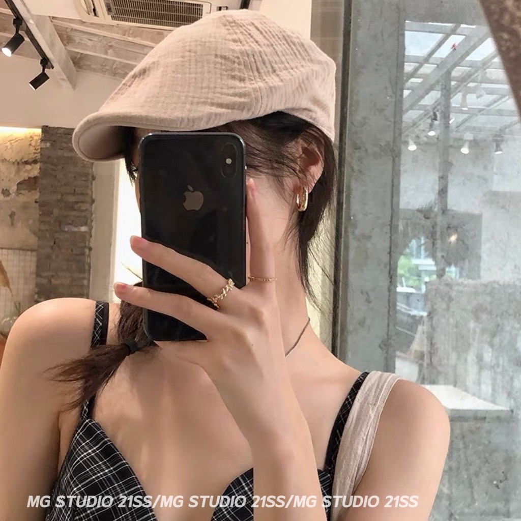 Mũ Beret MG STUDIO Chất Liệu Cotton-ramie Phong Cách Retro 4 Màu Tùy Chọn