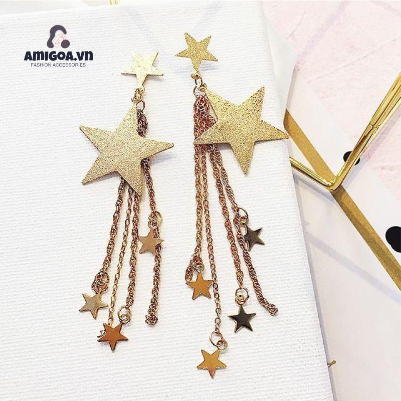 Bông Tai Tua Rua Dáng Dài Hình Ngôi Sao