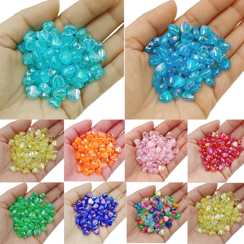 Bộ 50 Hạt Charm Hình Trái Tim Nhiều Màu Sắc Dùng Làm Trang Sức Thủ Công DIY