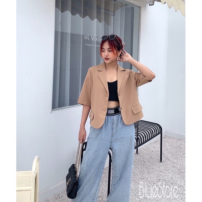Blazer ngắn tay mặc hè chất thích dáng croptop rộng Hàn Quốc | BigBuy360 - bigbuy360.vn