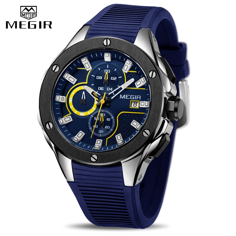 Megir Đồng Hồ Đeo Tay Mặt Tròn Dây Silicone Dành Cho Nam