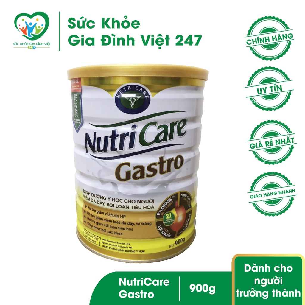 Sữa bột NutriCare Gastro 900g – sữa bột dành cho người viêm dạ dày, và rối loạn tiêu hóa