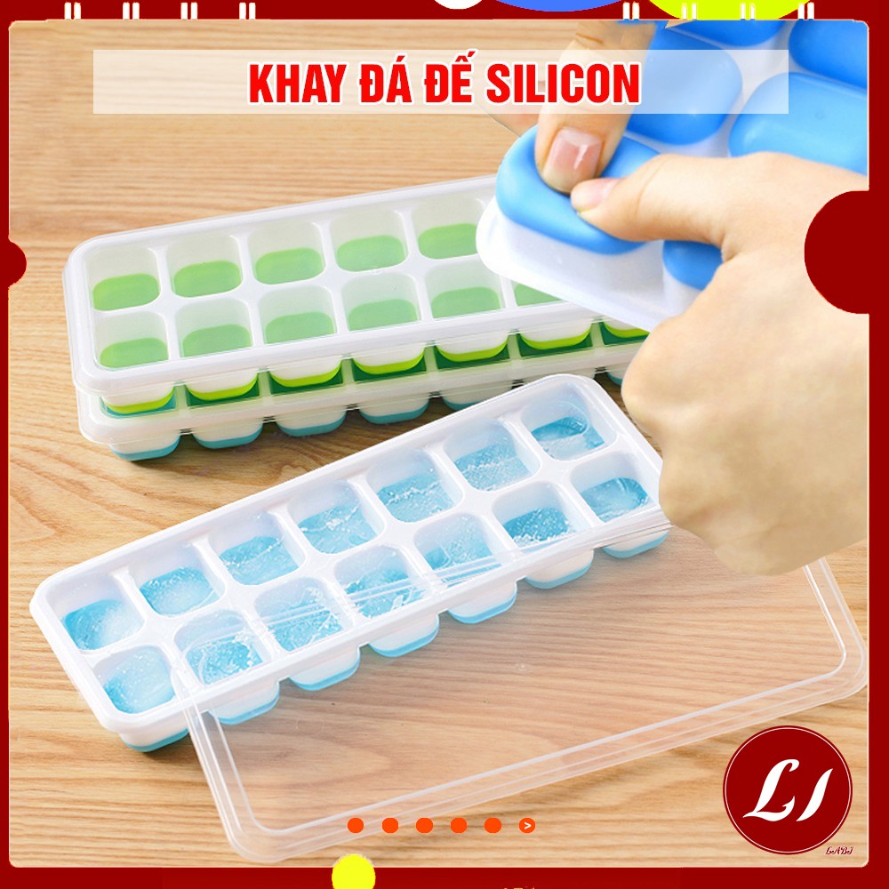 Khay đá ĐẾ SILICON có nắp đậy, khay trữ đông tiện lợi- QATE0120 (14 viên)