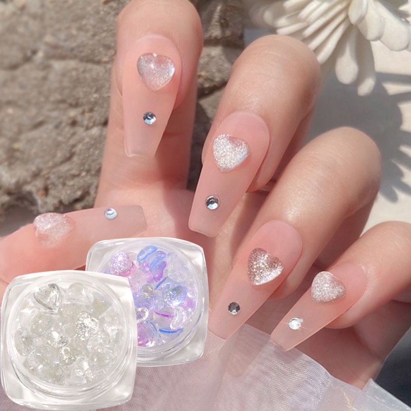 1 Hộp Đá Pha Lê 3D Trong Suốt Hình Trái Tim Trang Trí Móng Tay Nghệ Thuật