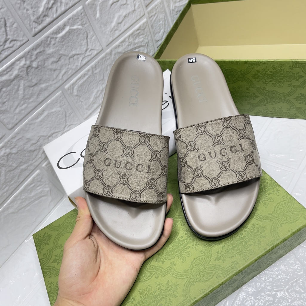 Dép Guccii unisex bản da thật cao cấp , dép quai ngang nam nữ 2022 bản đế cao su mềm bao đi nước