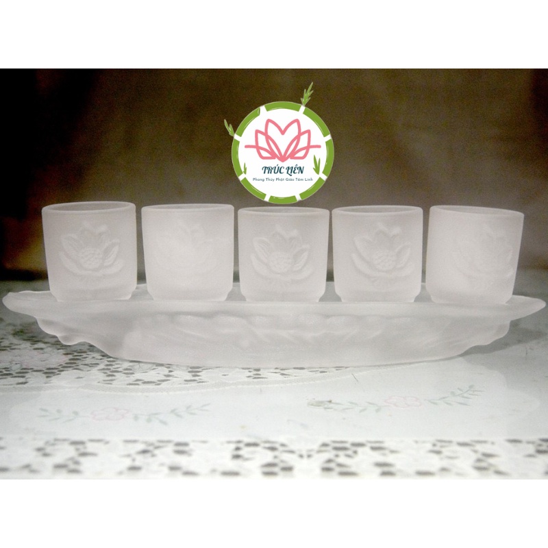 BỘ ÁN 5 LY NƯỚC THỜ CÚNG ĐÁ LƯU LY NHIỀU MÀU