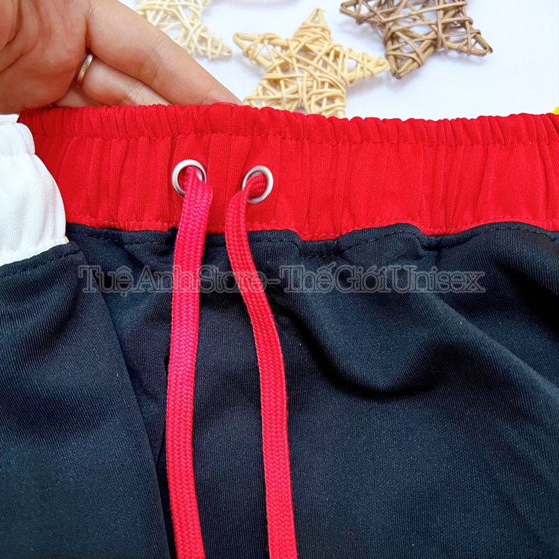 Quần Đùi Thể Thao Nam Nữ Chất Poly 2 Da cao cấp sịn đẹp có 3 size M-L-XL ( 38-78kg ) - Quần Short V Phối 2 Sọc Unisex