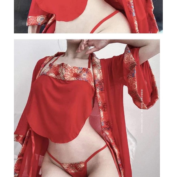 Áo choàng ngủ kèm yếm - áo khoác kimono cách điệu cosplay cổ trang Trung Hoa | BigBuy360 - bigbuy360.vn