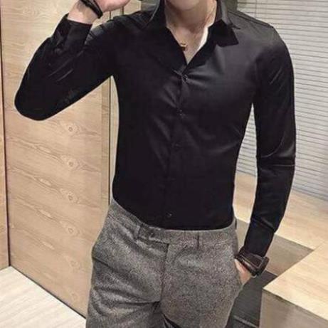 Sơ Mi Nam Đen Trơn Dáng Ôm Body Hàn Quốc | BigBuy360 - bigbuy360.vn