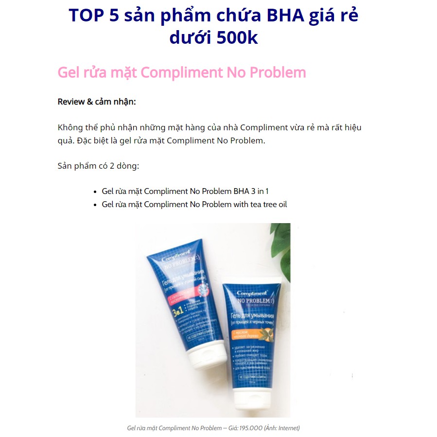 Gel Rửa Mặt Giảm Mụn Compliment No Problem 200ml chính hãng