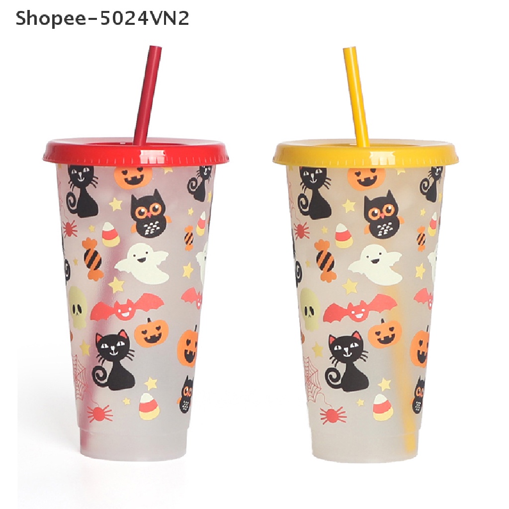 Cốc Uống Nước 710ml Có Thể Tái Sử Dụng Kèm Ống Hút Phong Cách Halloween