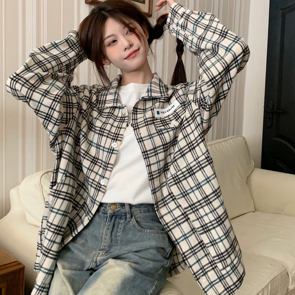 Áo sơ mi nữ SUXI dài tay họa tiết caro thời trang