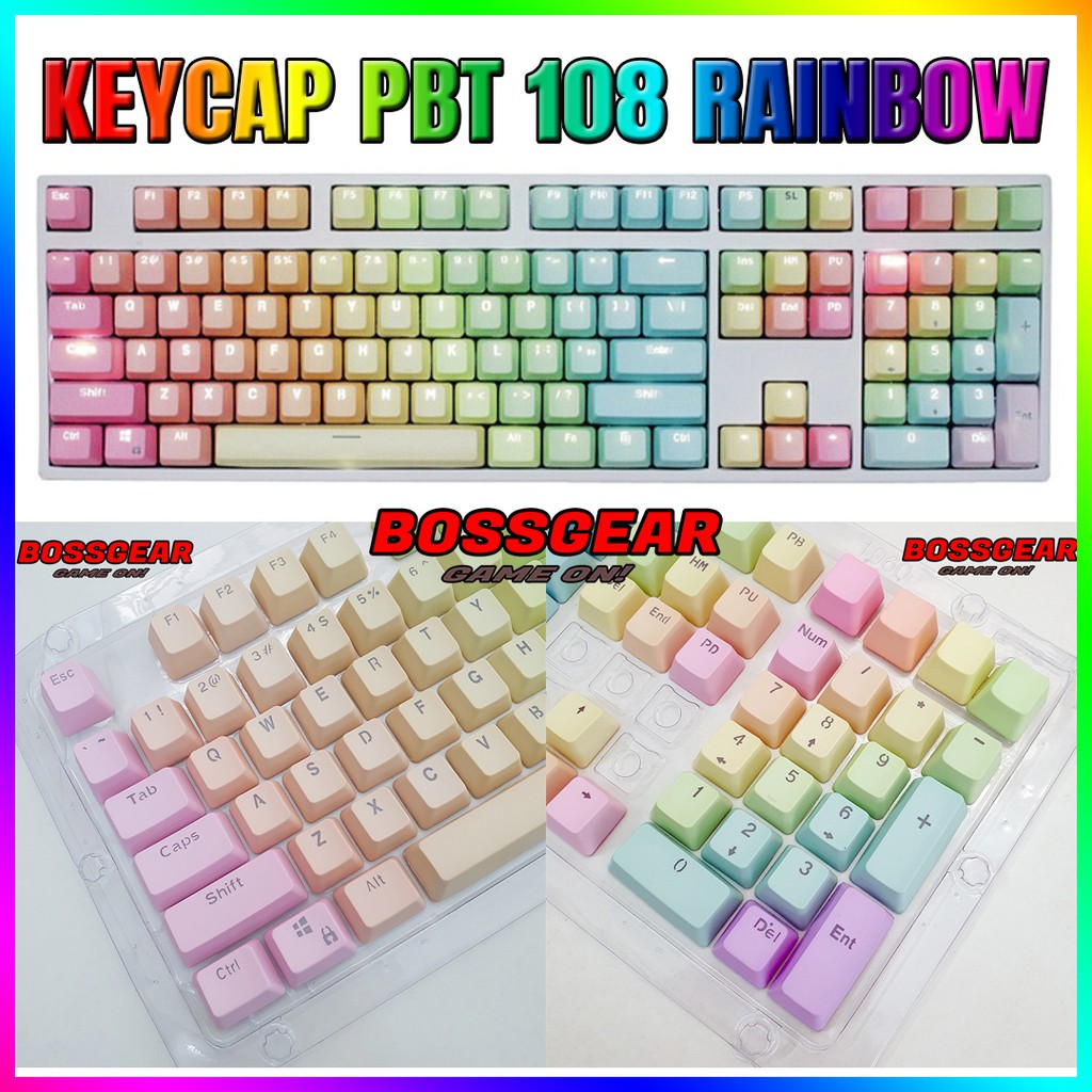 Bộ Keycap Rainbow 108 nút fullsize Chất Liệu PBT Xuyên LED cực Đẹp dành cho bàn phím cơ