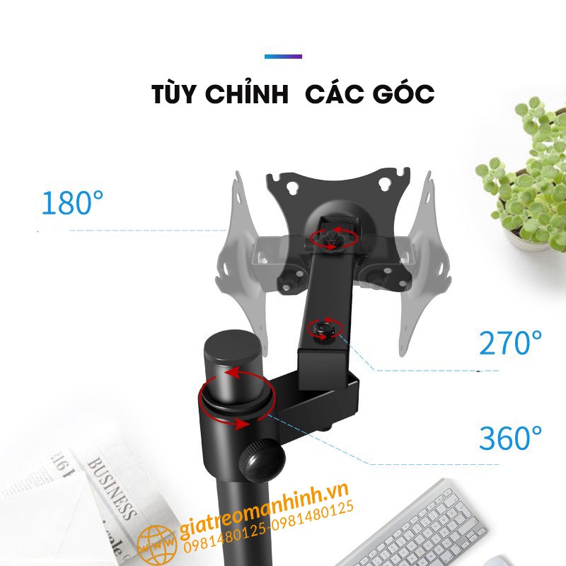 Giá Treo Màn Hình 17- 27 Inch HW-701 / Tải Trọng 6.5Kg - Xoay Màn 360 - Lắp Đặt Kẹp Bàn