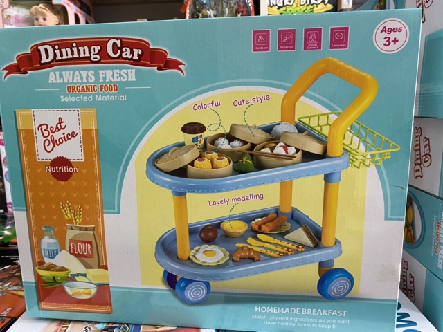 Xe đẩy 2 tầng thức ăn bán hàng di động đồ chơi