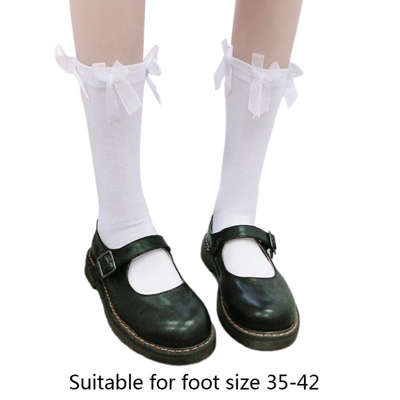 Set 8 Đôi Vớ Dài Trung Bình Vải Satin Đính Nơ Ruy Băng Màu Trắng Đen Phong Cách Lolita Nhật Bản Cho Học Sinh