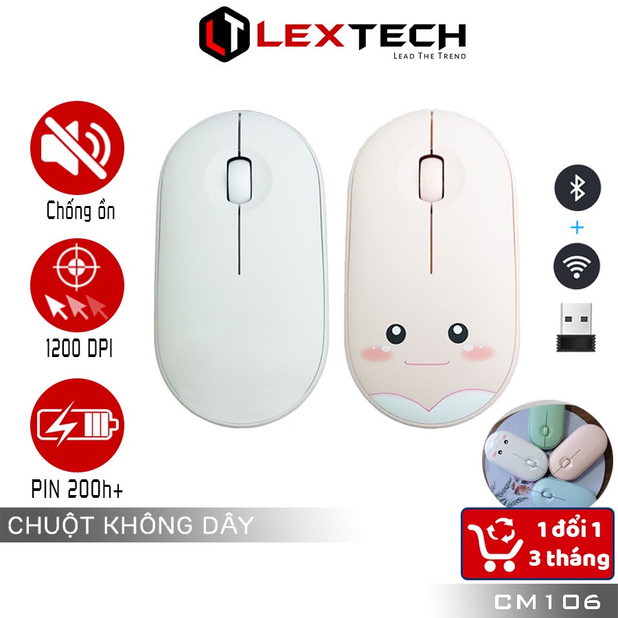 □┇Chuột không dây bluetooth wireless 2.4G Lextech CM106 pin sạc 1200 DPI cho laptop pc macbook ipad smartphone