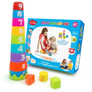 Cốc xếp chồng 9 tầng cao 39 cm cho bé học phân biệt màu sắc, số chữ và so sánh cao thấp lớn bé