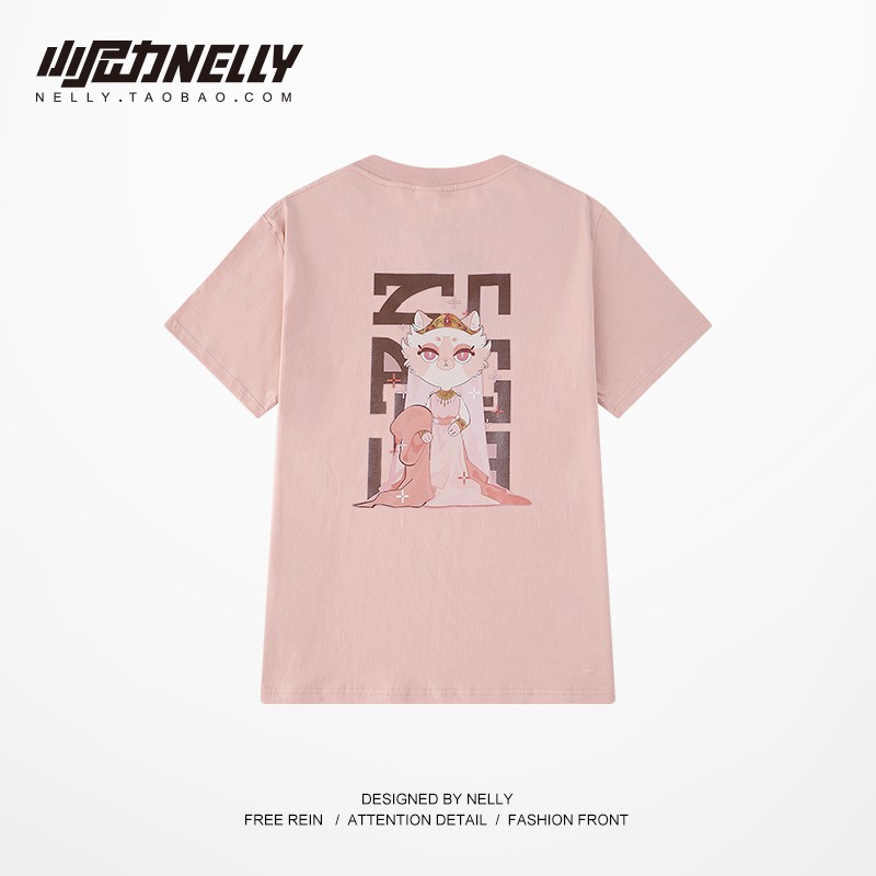 [FREESHIP](CÓ SẴN)HÀNG CHÍNH HÃNG thun NELLY HEYBIG unisex tay lỡ,áo thun dáng rộng hoạ tiết mèo đức vua mã THDX6406AX