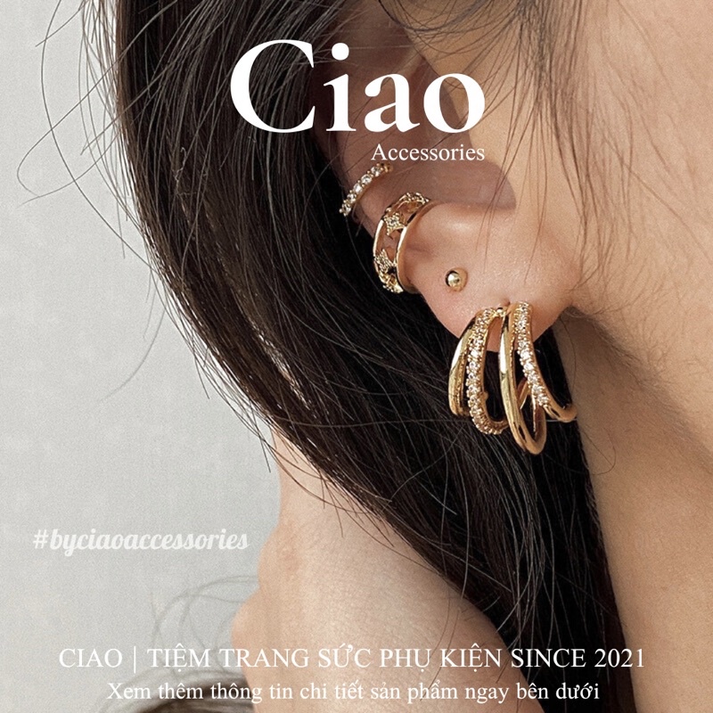 [BEST SELLER] Khuyên vành tai/ Kẹp vành tai mạ bạc thiết kế lấp lánh mới lạ trendy Ciao accessories