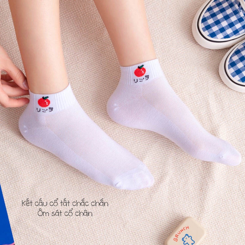 Tất vớ trắng cổ ngắn nữ họa tiết dễ thương, chất liệu vải co giãn bốn chiều - Sope Shop