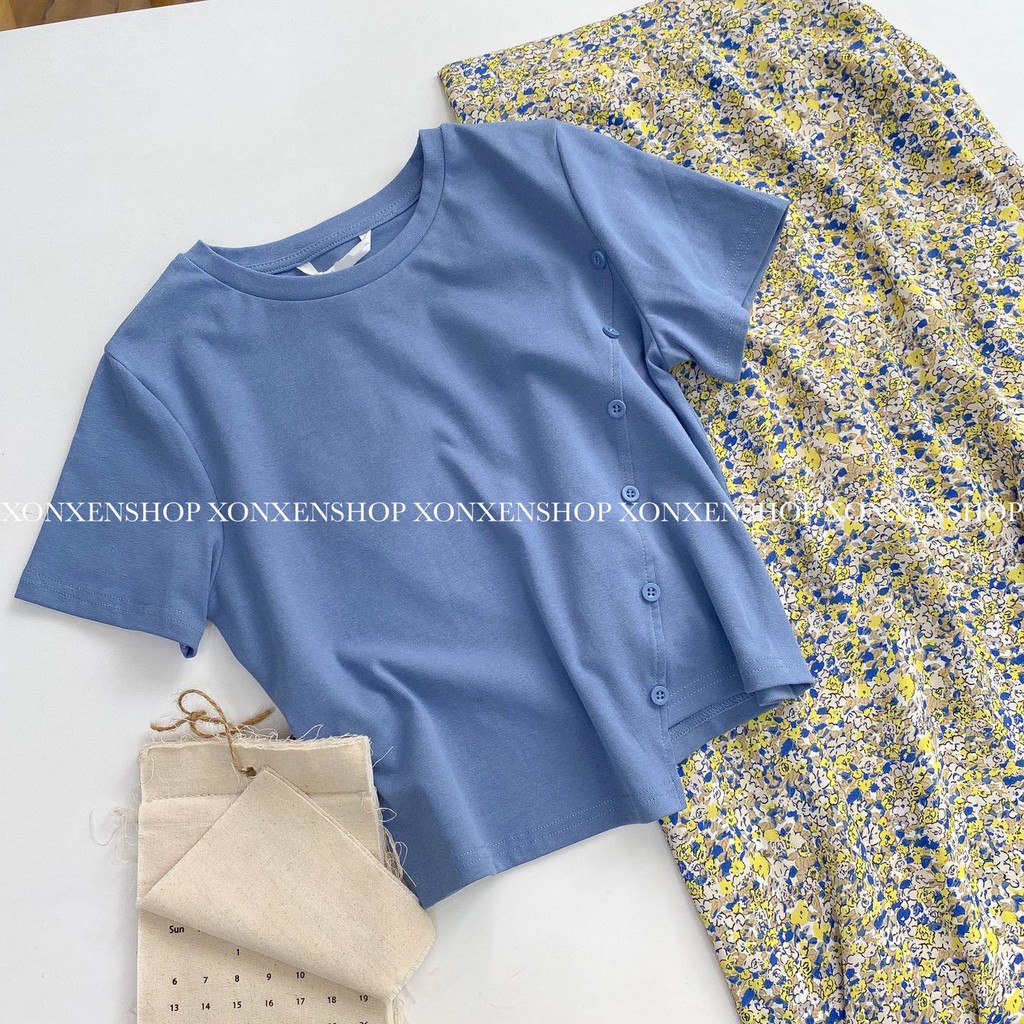 Áo thun croptop nút lệch chất cotton thoáng mát Xonxen shop free size mã 023788