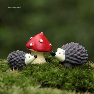 Wx _ 3 Cái / bộ Vườn Rêu Nhựa Thủ Công Nhân Tạo Mini Nhím Chấm Đỏ Nấm