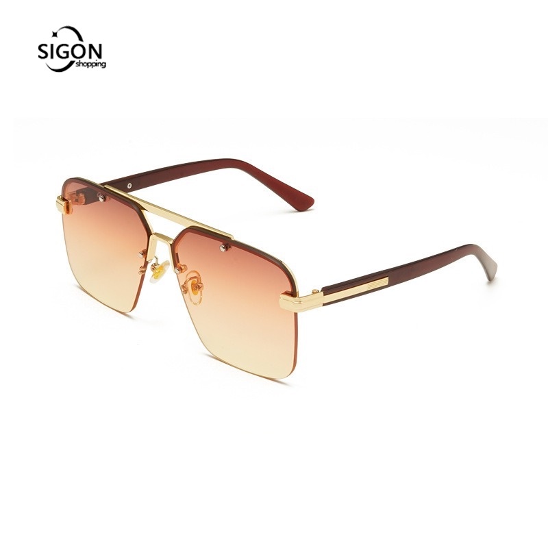 Kính Mát Nửa Gọng Kim Loại Lớn Trong Suốt Chống Tia UV Phù Hợp Cho Đi Làm Hàng Ngày Và Ngoài Trời