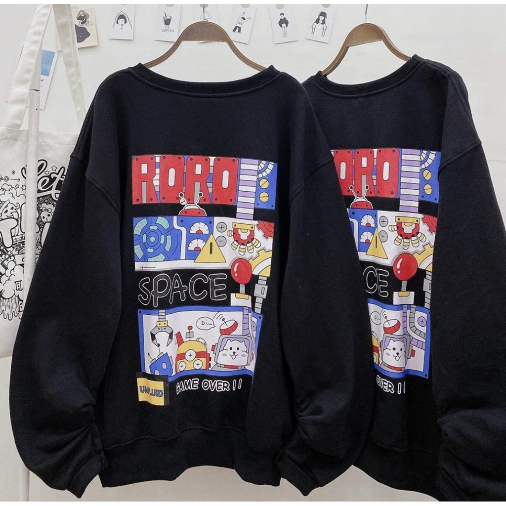 Áo hoodie cổ tròn cao cấp RoRo Game Over cực dễ thương, chất vải dày mịn dễ phối đồ AH02, thời trang thu đông cao cấp