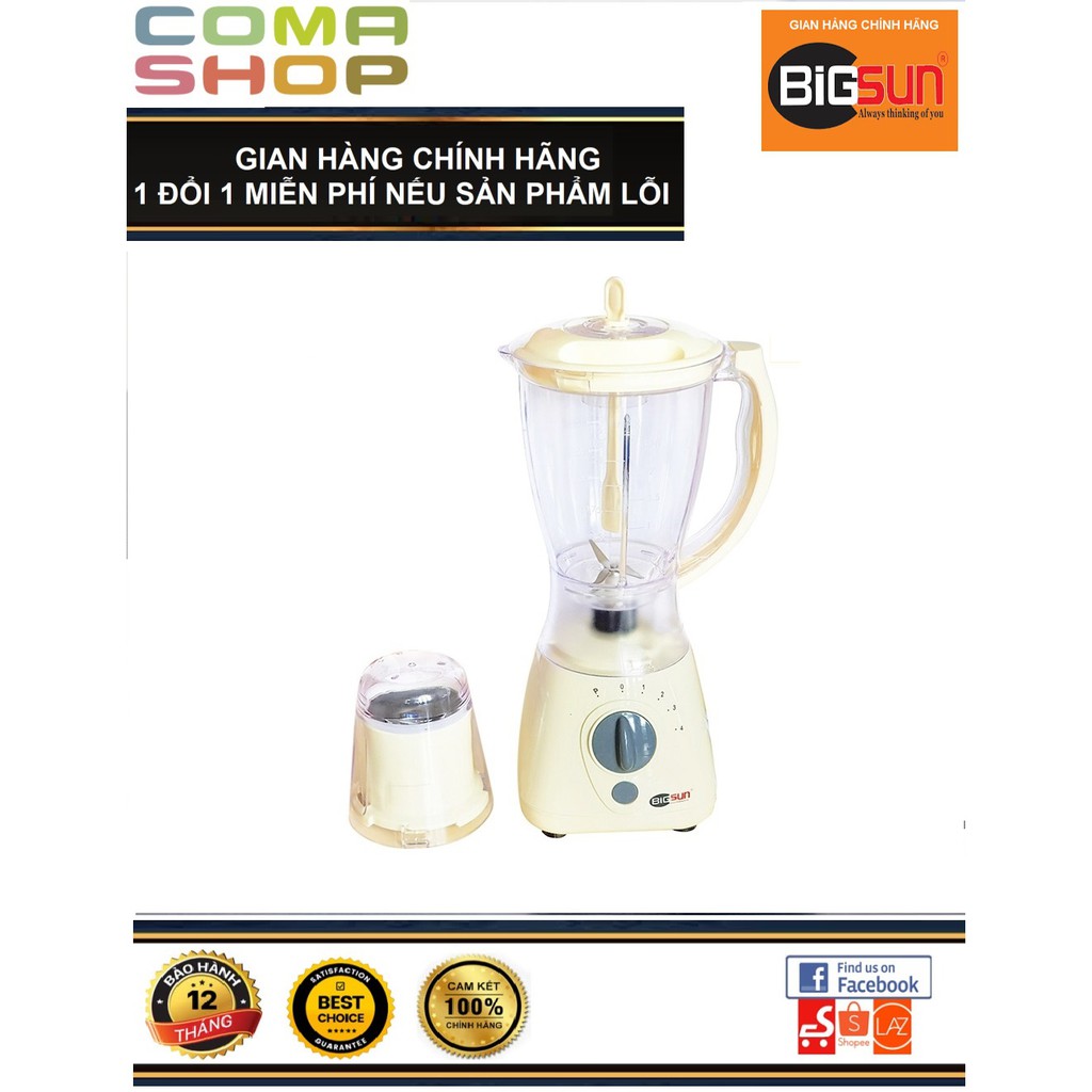 MÁY XAY SINH TỐ BIGSUN BB-299N ( 1.5 LÍT 350W) 2 CỐI NHỰA - HÀNG CHÍNH HÃNG BẢO HÀNH 12 THÁNG