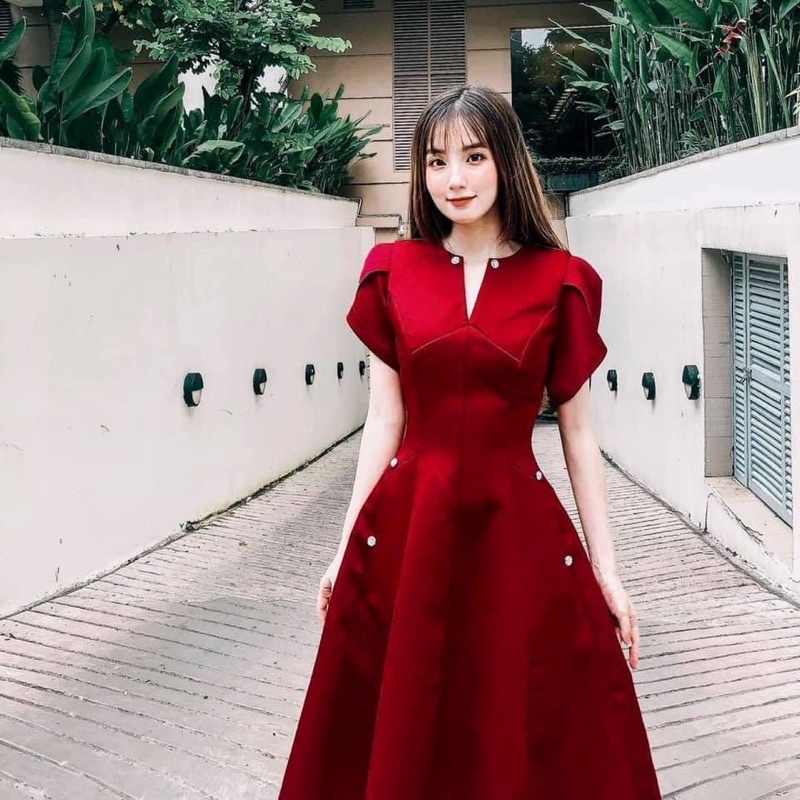 Đầm dự tiệc dáng xoè chất tafa đính hạt