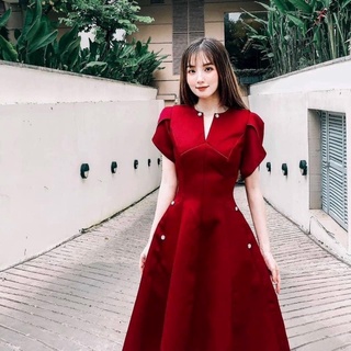 Đầm dự tiệc dáng xoè chất tafa đính hạt
