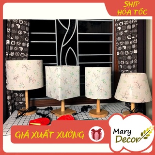 Đèn ngủ để bàn Mary Decor, đèn bàn trang trí chóa vải bố linen DIY, chân gỗ vintage - DÂY HOA NHÍ -DB-G03