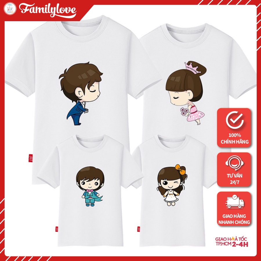 Áo Gia Đình Familylove -set Đồng Phục Gia Đình Họa Tiết Chibi Family Đáng Yêu Chất Liệu Cotton 100% Co Giãn