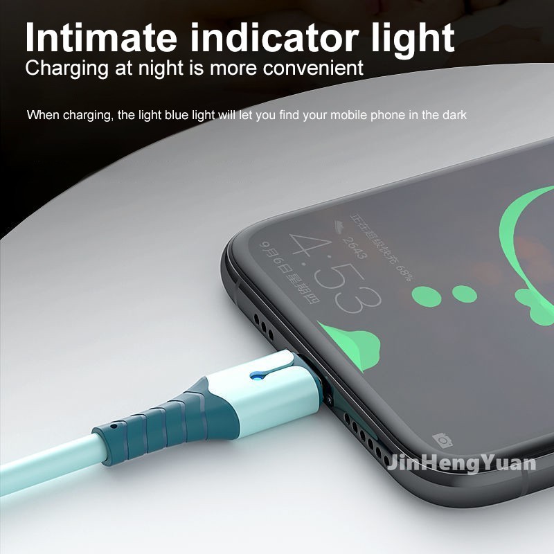 Cáp sạc nhanh 5A mới Cáp dữ liệu silicon mềm iPhone Cáp micro USB Cáp Apple Android Type-C có đèn báo