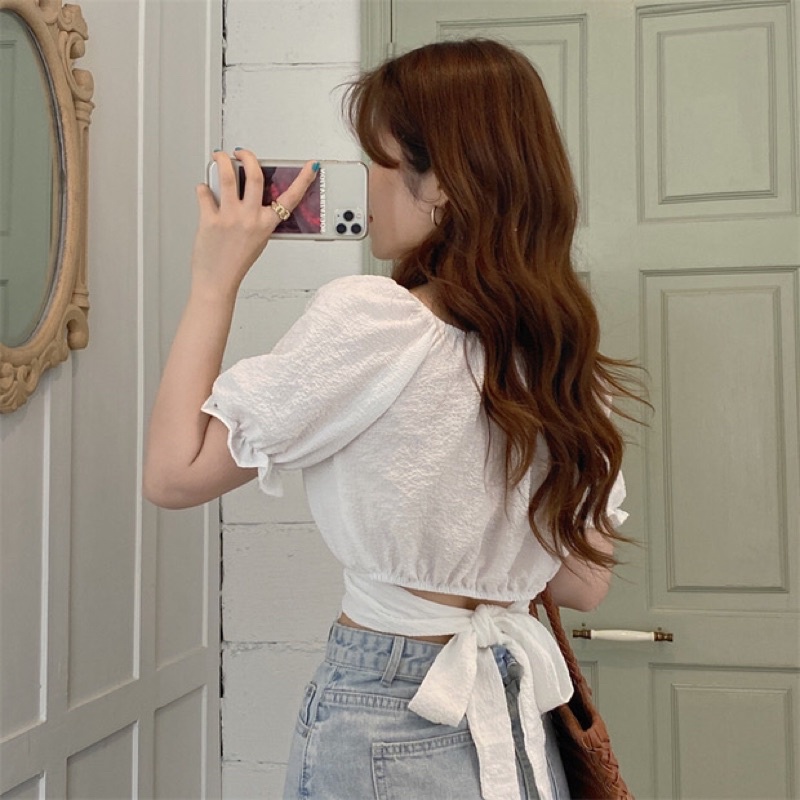 Áo Croptop tay lửng thắt nơ sau lưng cực lên dáng ❤️