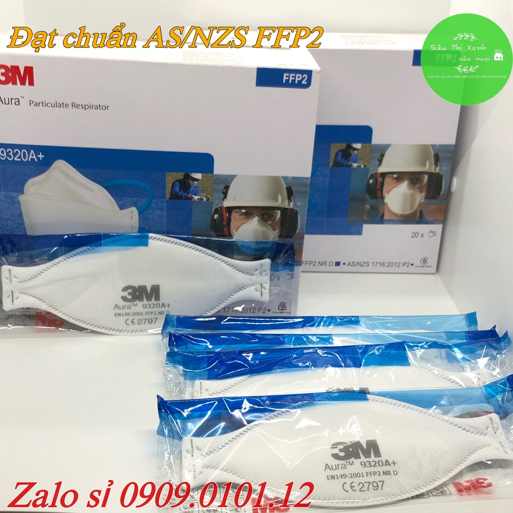 Khẩu trang 3m 9320a+ chính hãng đạt chuẩn AS/NZS FFP2, N95 cao cấp có đệm mũi tiệt trùng đóng bịch kín riêng từng cái