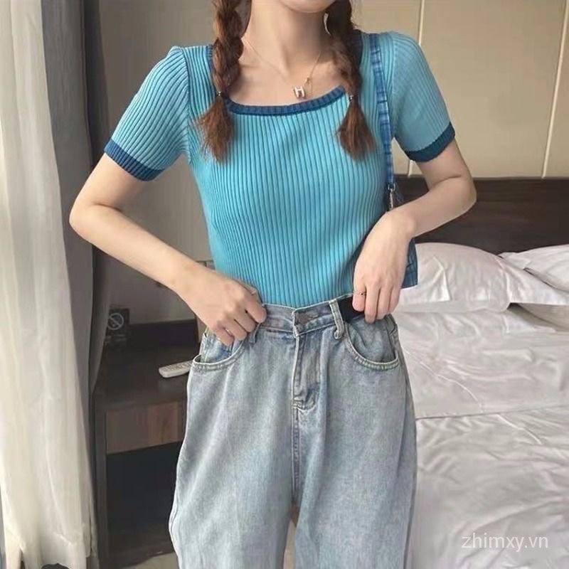 Áo Thun Nữ Do Dower Tay Ngắn Cổ Vuông Duyên Dáng Thời Trang
