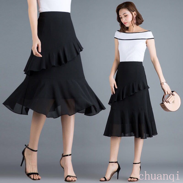 Chân váy voan hoa lưng cao xếp ly thời trang mùa hè