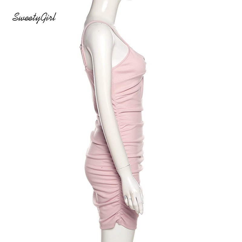 Đầm Ôm Hai Dây Cổ Chữ V Màu Sắc Trơn Có Thể Điều Chỉnh Dành Cho Nữ