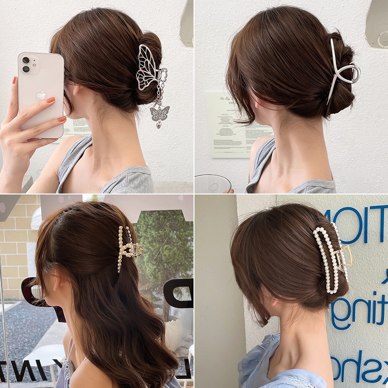 Kẹp tóc kim loại đính ngọc trai nhân tạo thời trang