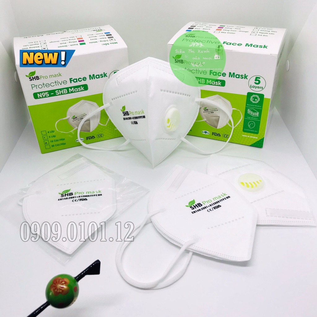 Khẩu trang kn95 có van thở SHB pro mask chính hãng hộp 20 cái, n95 5 lớp kháng khuẩn chuẩn FFP2