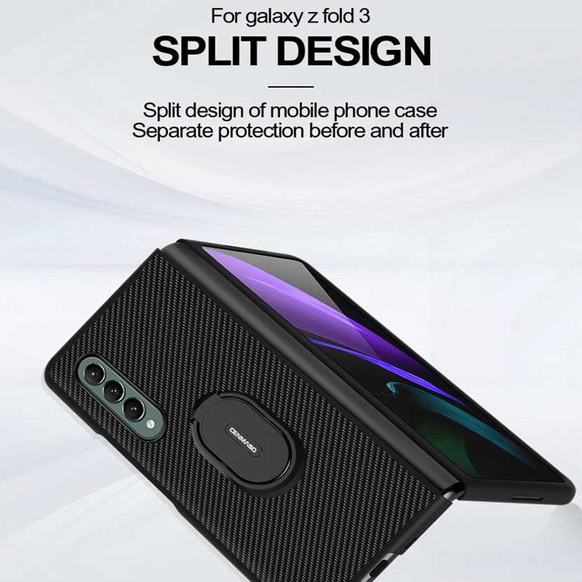 Ốp điện thoại họa tiết sợi carbon có giá đỡ xỏ ngón tay sang trọng cho Samsung Galaxy Z Fold 3