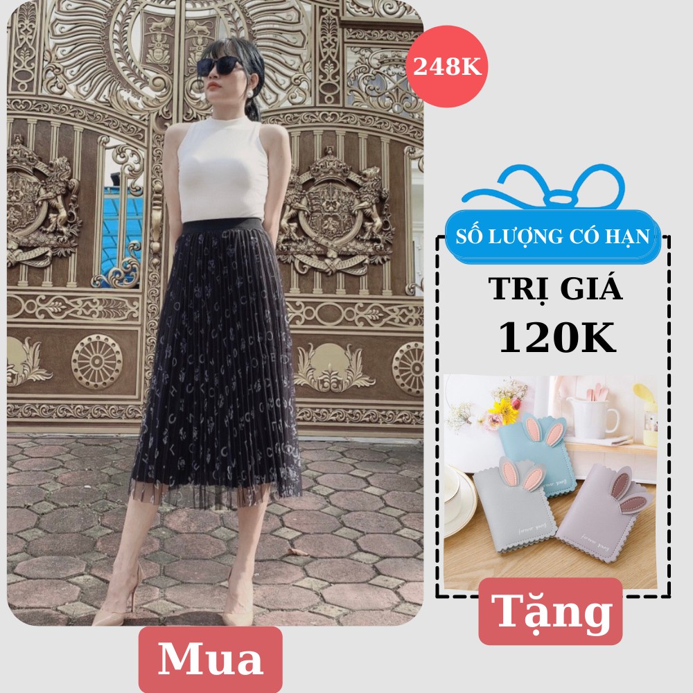 Chân Váy Xếp Ly Dáng Dài Họa Tiết Độc Đáo 2 Lớp Cao Cấp Freeship, Chân váy Voan Dài Thời Trang Đi Biển 2 Màu Mới 2021