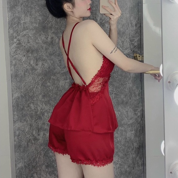 Đồ Ngủ Sexy 2 Dây Chéo Lưng Phối Ren Gợi Cảm Lụa Satin Cao Cấp Mềm Mịn Mặc Nhà Thoáng Mát Freesize - CN010 CINY | BigBuy360 - bigbuy360.vn