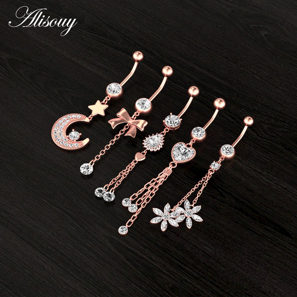 1 Khuyên Rốn Bằng Thép Đính Đá Zircon Hình Cú Mèo Mặt Trăng Ngôi Sao Gợi Cảm Cho Nữ